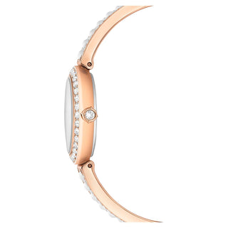 Matrix pearl bangle bangle watch, Swiss Made, Crystal bracelet, White, Rose gold-tone finish