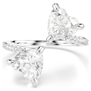 Mesmera open ring, Heart cut, Pavé, White, Rhodium plated