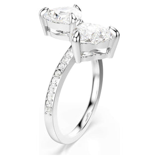 Mesmera open ring, Heart cut, Pavé, White, Rhodium plated