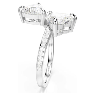 Mesmera open ring, Heart cut, Pavé, White, Rhodium plated