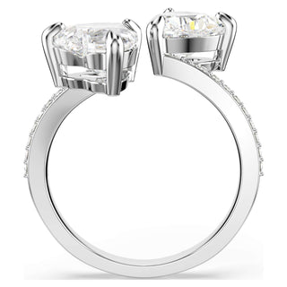 Mesmera open ring, Heart cut, Pavé, White, Rhodium plated