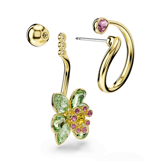 Idyllia drop earrings, Asymmetrical design, Mixed cuts, Flower, Multicolored, 18K gold finish
