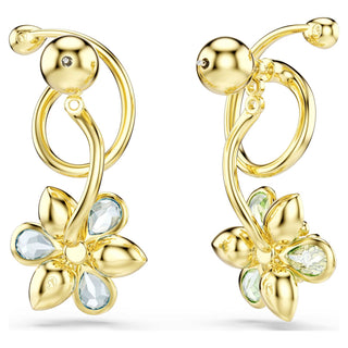 Idyllia drop earrings, Asymmetrical design, Mixed cuts, Flower, Multicolored, 18K gold finish