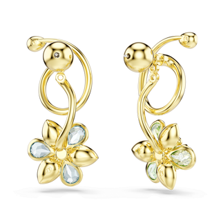 Idyllia drop earrings, Asymmetrical design, Mixed cuts, Flower, Multicolored, 18K gold finish
