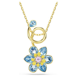 Idyllia pendant, Mixed cuts, Flower, Blue, 18K gold finish