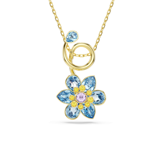 Idyllia pendant, Mixed cuts, Flower, Blue, 18K gold finish