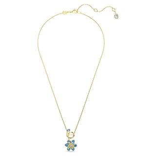 Idyllia pendant, Mixed cuts, Flower, Blue, 18K gold finish