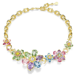 Idyllia necklace, Mixed cuts, Flower, Multicolored, 18K gold finish