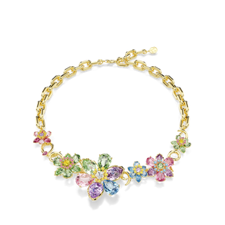 Idyllia necklace, Mixed cuts, Flower, Multicolored, 18K gold finish