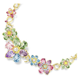 Idyllia necklace, Mixed cuts, Flower, Multicolored, 18K gold finish