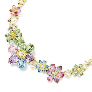 Idyllia necklace, Mixed cuts, Flower, Multicolored, 18K gold finish