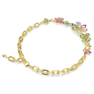 Idyllia necklace, Mixed cuts, Flower, Multicolored, 18K gold finish