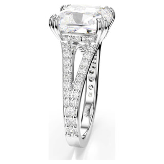 Stilla cocktail ring, Square cut, Pavé, White, Rhodium plated