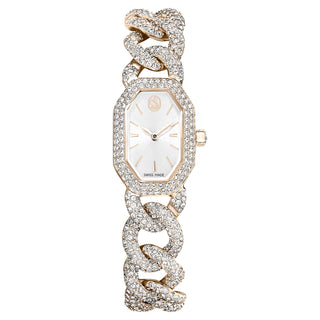 Dextera Chain watch, Swiss Made, Crystal bracelet, White, Champagne gold-tone finish