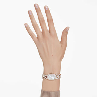 Dextera Chain watch, Swiss Made, Crystal bracelet, White, Champagne gold-tone finish