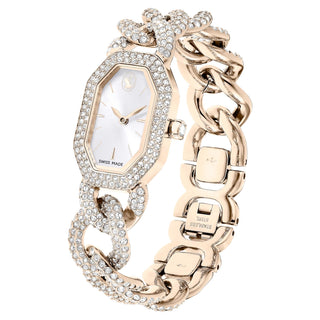Dextera Chain watch, Swiss Made, Crystal bracelet, White, Champagne gold-tone finish