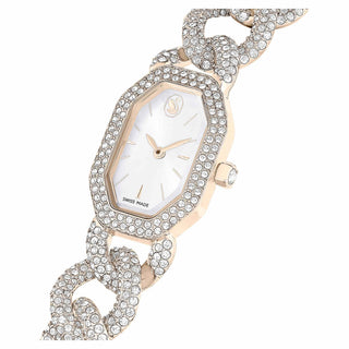 Dextera Chain watch, Swiss Made, Crystal bracelet, White, Champagne gold-tone finish