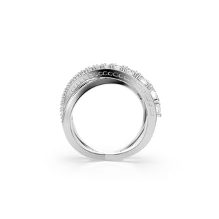 Hyperbola ring, Mixed cuts, White, Silver-tone finish
