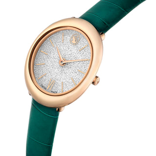 Imber watch, Swiss Made, Leather strap, Green, Rose gold-tone finish