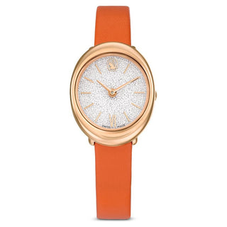 Imber watch, Swiss Made, Leather strap, Orange, Rose gold-tone finish