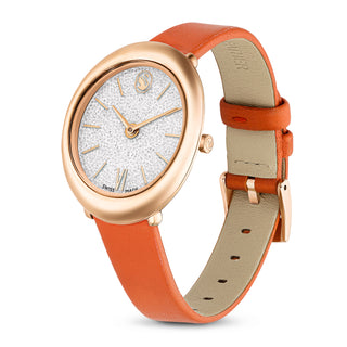Imber watch, Swiss Made, Leather strap, Orange, Rose gold-tone finish