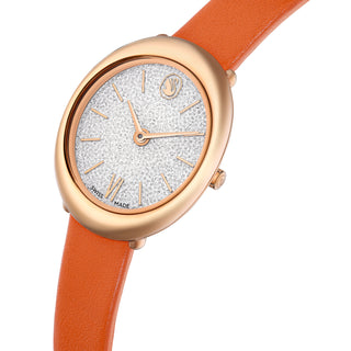 Imber watch, Swiss Made, Leather strap, Orange, Rose gold-tone finish