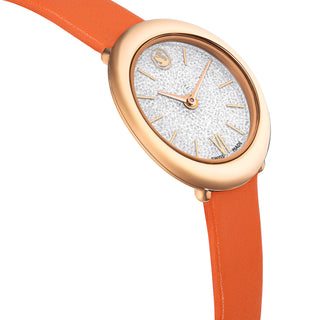 Imber watch, Swiss Made, Leather strap, Orange, Rose gold-tone finish