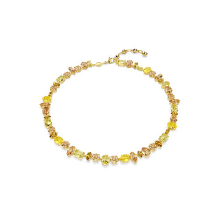 Gema Tennis necklace, Mixed cuts, Yellow, Gold-tone plated