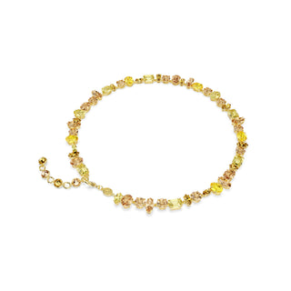Gema Tennis necklace, Mixed cuts, Yellow, Gold-tone plated