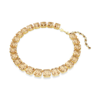 Millenia Tennis necklace, Octagon cut, Caramel, Gold-tone plated