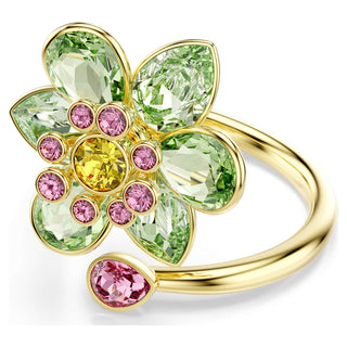 Idyllia open ring, Mixed cuts, Flower, Green, 18K gold finish
