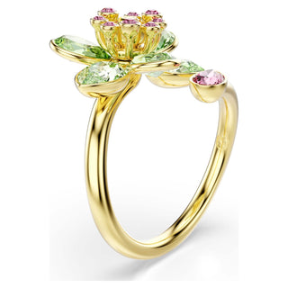 Idyllia open ring, Mixed cuts, Flower, Green, 18K gold finish