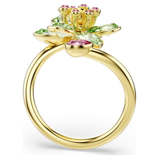 Idyllia open ring, Mixed cuts, Flower, Green, 18K gold finish