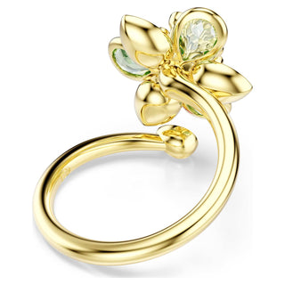 Idyllia open ring, Mixed cuts, Flower, Green, 18K gold finish