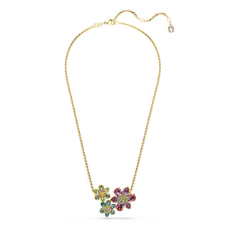 Idyllia pendant, Mixed cuts, Flower, Multicolored, Gold-tone plated