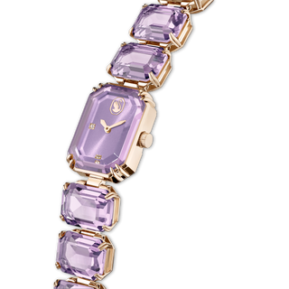 Watch, Octagon cut bracelet, Purple, Champagne gold-tone finish