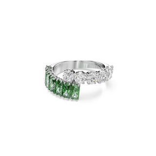 Matrix ring, Mixed cuts, Green, Rhodium plated