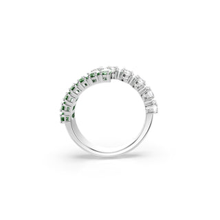 Matrix ring, Mixed cuts, Green, Rhodium plated
