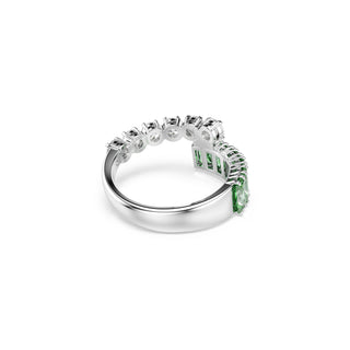 Matrix ring, Mixed cuts, Green, Rhodium plated