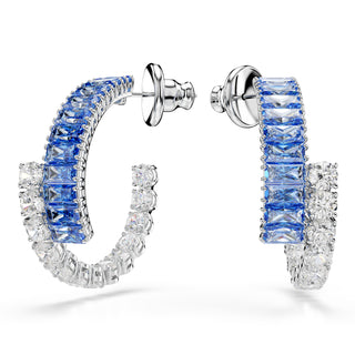 Matrix hoop earrings, Mixed cuts, Blue, Rhodium plated