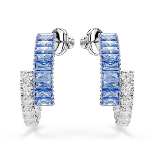 Matrix hoop earrings, Mixed cuts, Blue, Rhodium plated