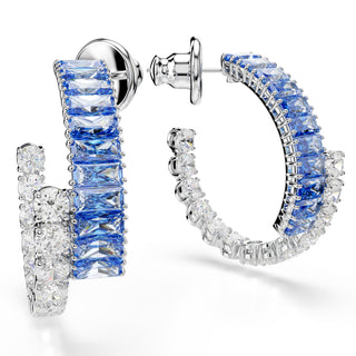 Matrix hoop earrings, Mixed cuts, Blue, Rhodium plated