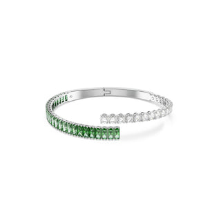 Matrix bangle, Mixed cuts, Green, Rhodium plated