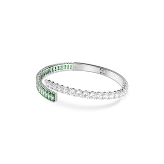 Matrix bangle, Mixed cuts, Green, Rhodium plated