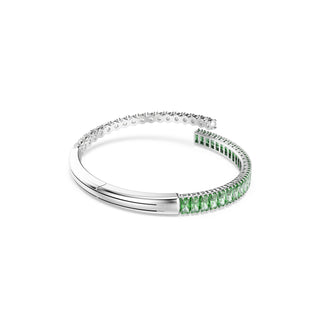 Matrix bangle, Mixed cuts, Green, Rhodium plated