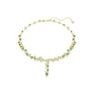 Constella Y necklace, Mixed cuts, Green, Gold-tone plated
