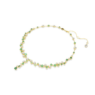 Constella Y necklace, Mixed cuts, Green, Gold-tone plated