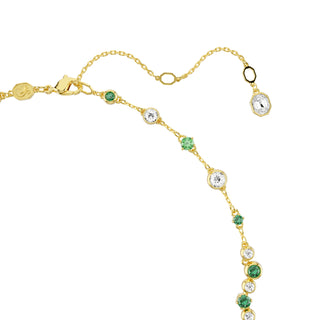 Constella Y necklace, Mixed cuts, Green, Gold-tone plated