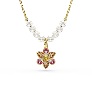 Idyllia pendant Crystal pearl, Mixed cuts, Flower, Multicolored, Gold-tone plated