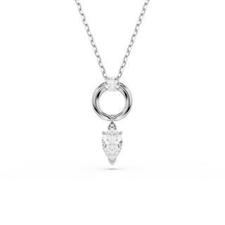Mesmera pendant, Pear cut, White, Rhodium plated